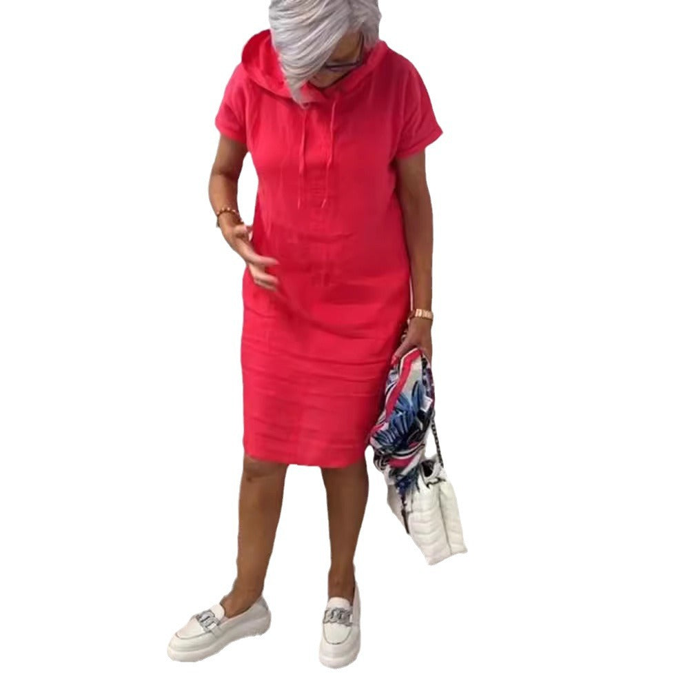 Dame afslappet hoodie kjole i hør med praktiske lommer Stilla