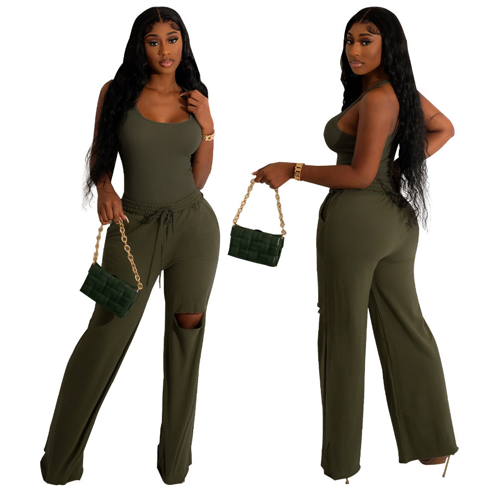 Dame Sporty Jumpsuit med høj talje og innovativ slidsdesign Stilla