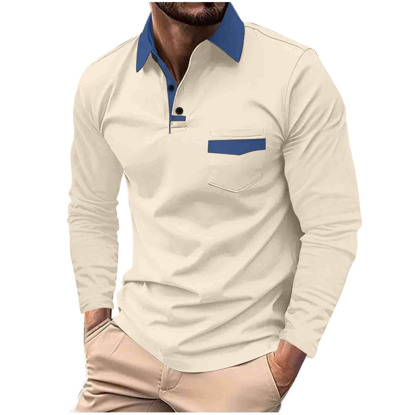 Herre Langærmet Poloshirt med moderne krave og praktiske brystlommer Stilla