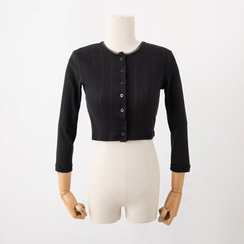 Dame Cropped Langærmet top med struktureret stof og knaplukning Stilla