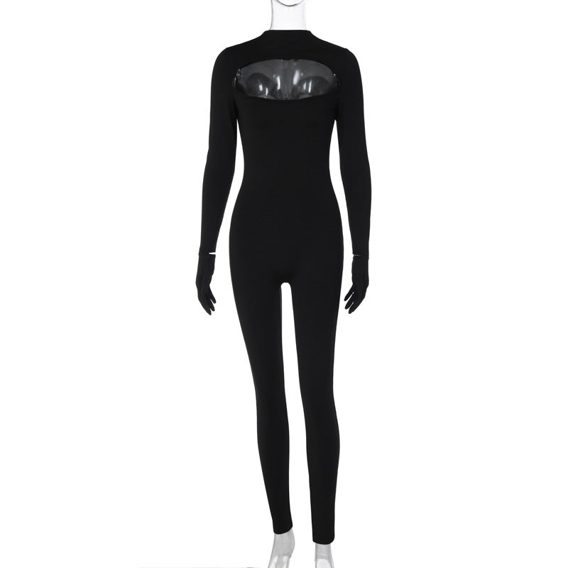 Dame kropsnær jumpsuit med gennemsigtigt detalje og lang arm Stilla