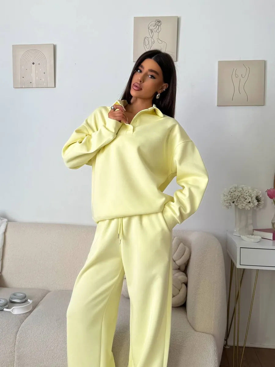 Dame afslappet polo shirt og bred bukser sæt Stilla