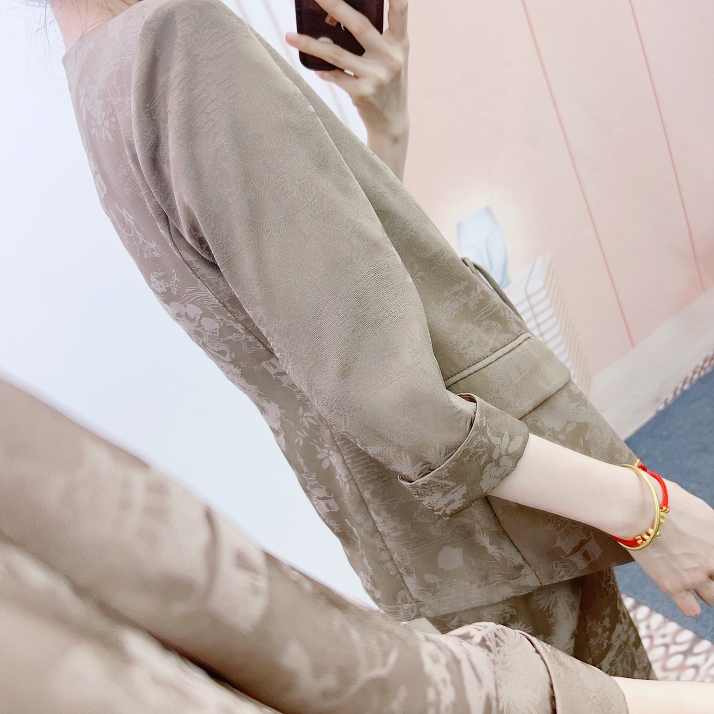 Dame Elegant blazer-buks-sæt med blomster mønster og dristige detaljer Stilla