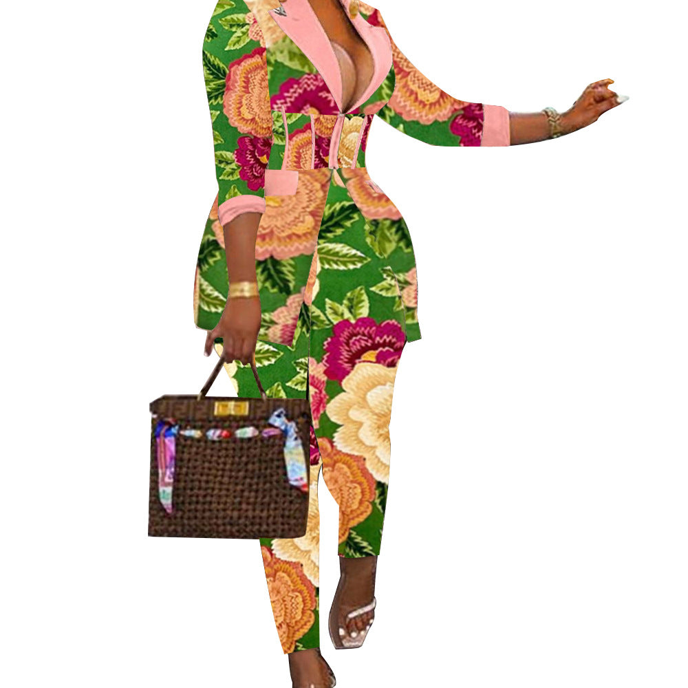 Dame Mode-jumpsuit med kreativt tryk og figursyet snit Stilla