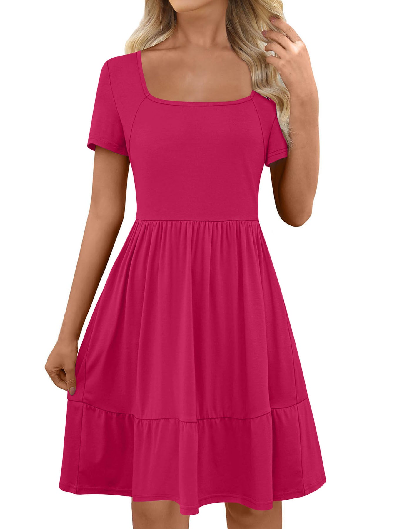 Dame A-formet fritidskjole med firkantet udskæring og flæse Stilla