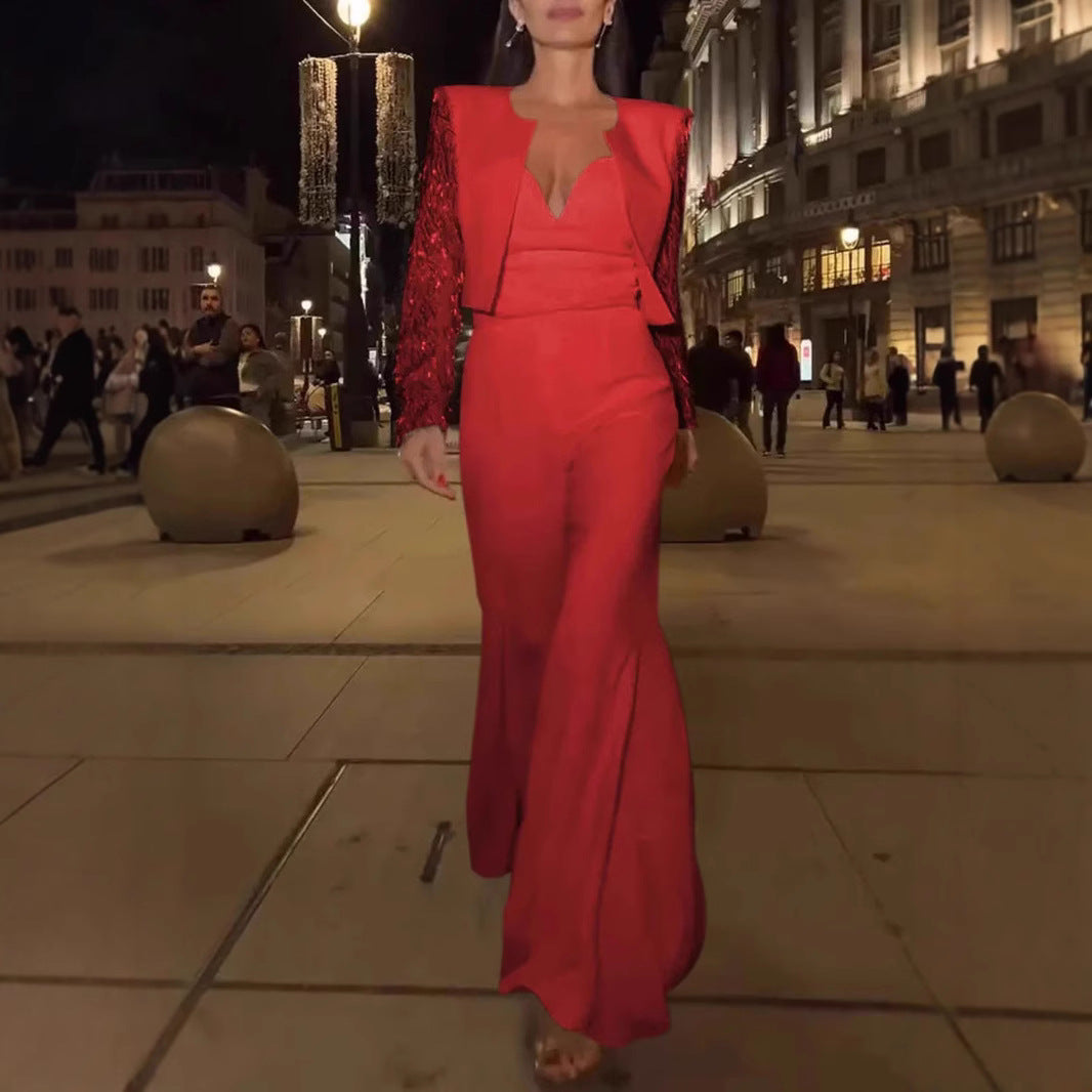 Dame Elegant jumpsuit med raffineret V-udskæring og svingende ben Stilla