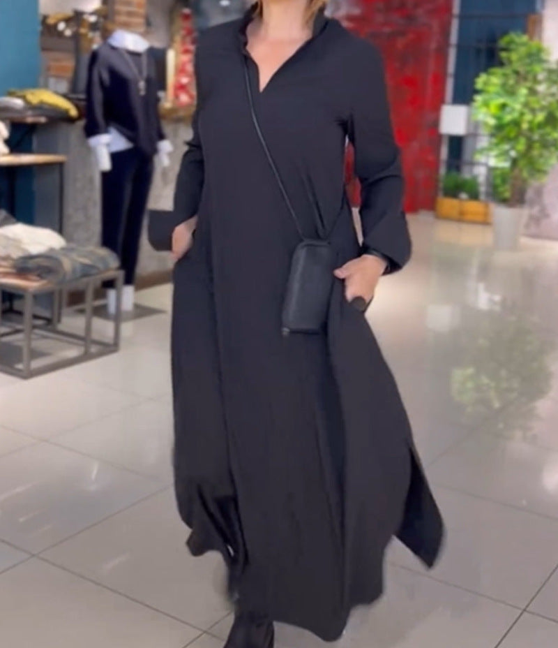 Dame afslappet skjorte-midi-kjole med sidelommer Stilla