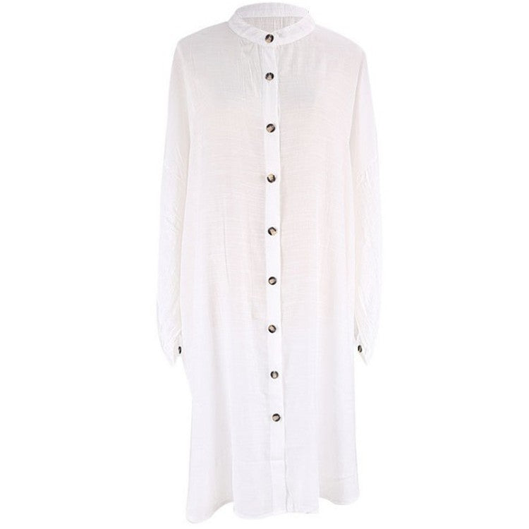 Dame afslappet strand skjorte kjole med knapdetalje og bred pasform Stilla