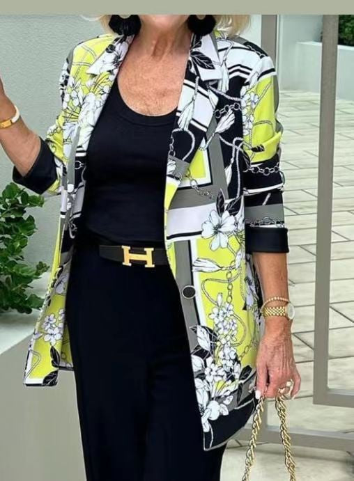 Dame Elegant Blazerjakke med blomster mønstre og moderne snit Stilla