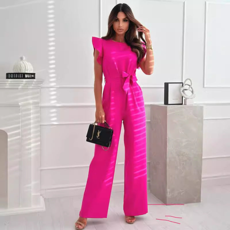 Elegant bred ben jumpsuit til damer med flæseærmer Stilla