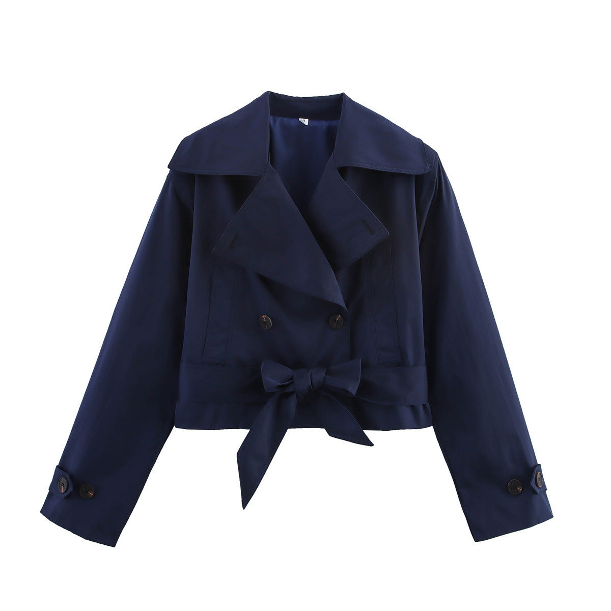 Dame elegant cropped trenchcoat med bred krave og dobbelt knaplukning Stilla