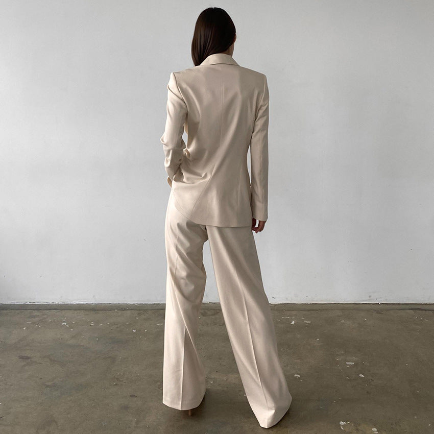 Dame elegant blazer-buks sæt med taljeret snit og bredt ben Stilla