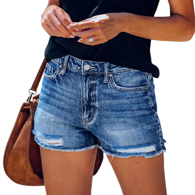 Dame destroyed Denim-shorts i afslappet vintage-stil Stilla