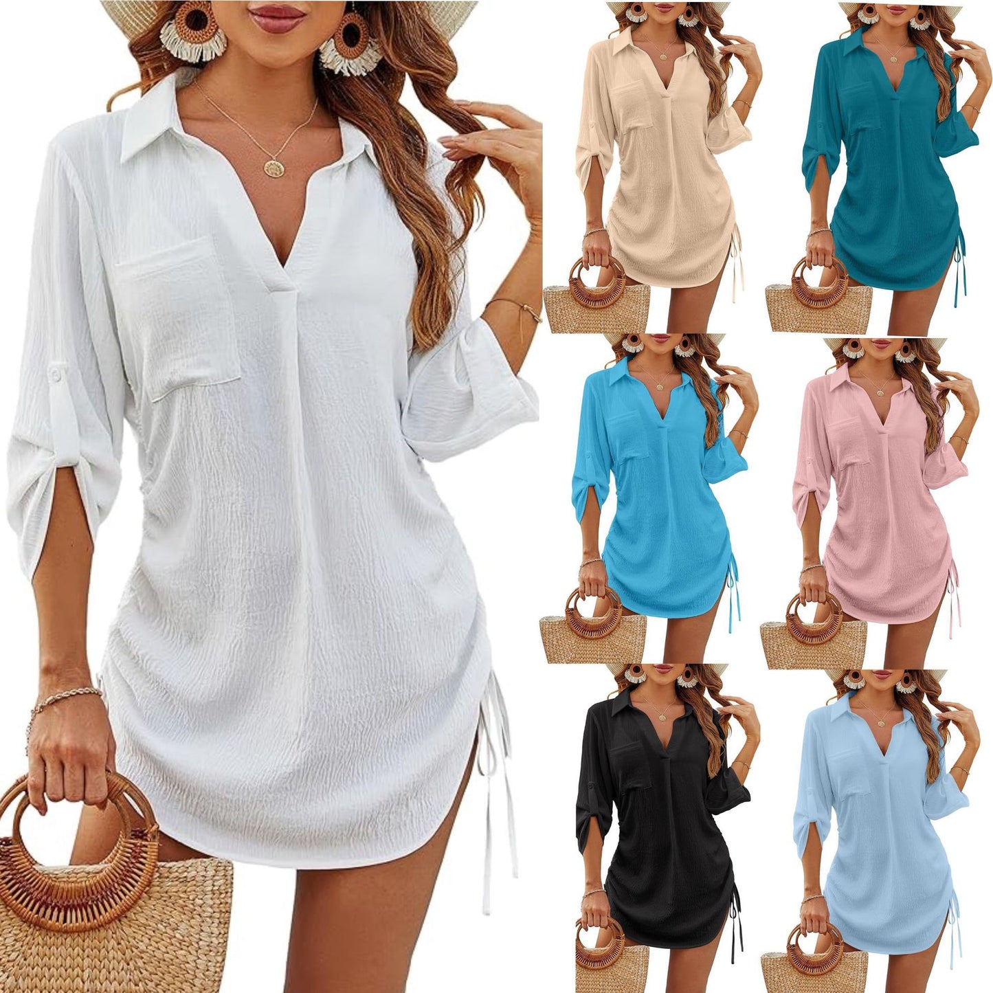 Dame afslappet strandshirt med sidelængebånddetalje Stilla