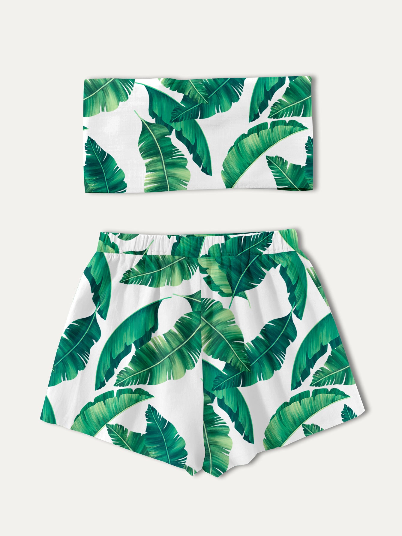 Dame afslappet shorts- og top-sæt med tropisk bladmønster Stilla