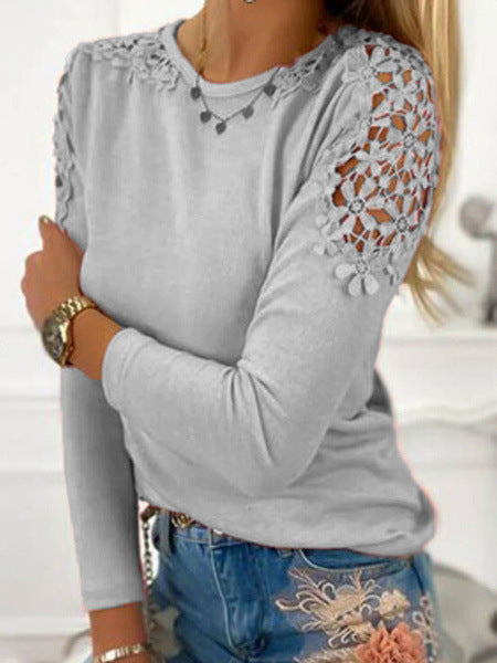Dame longsleeve med elegante hæklede ærmer Stilla