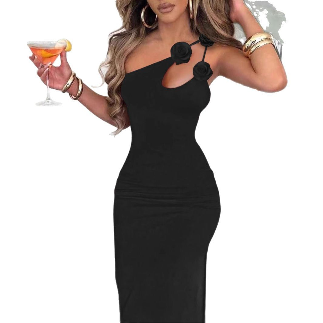 Dame elegant ét-skulder maxikjole med blomstermønster Stilla