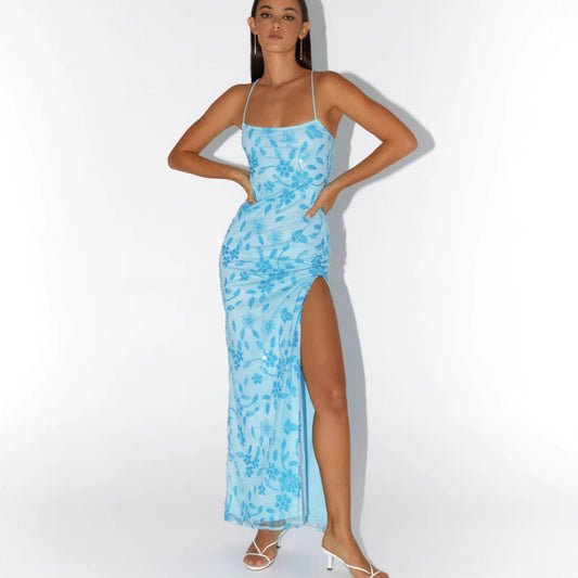 Dame Elegant blomsterkjole med fine spaghetti-stropper Stilla