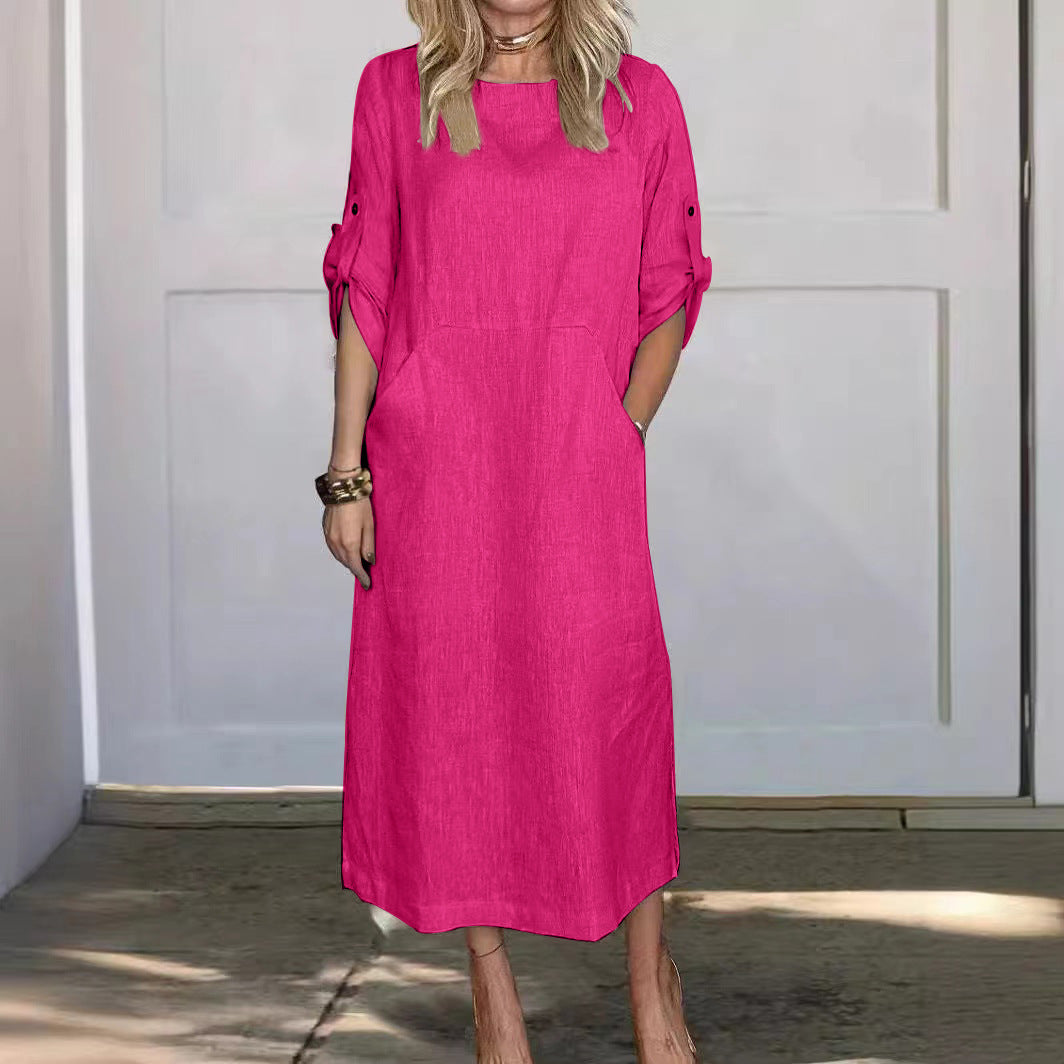 Dame afslappet linnedkjole med praktiske lommer Stilla