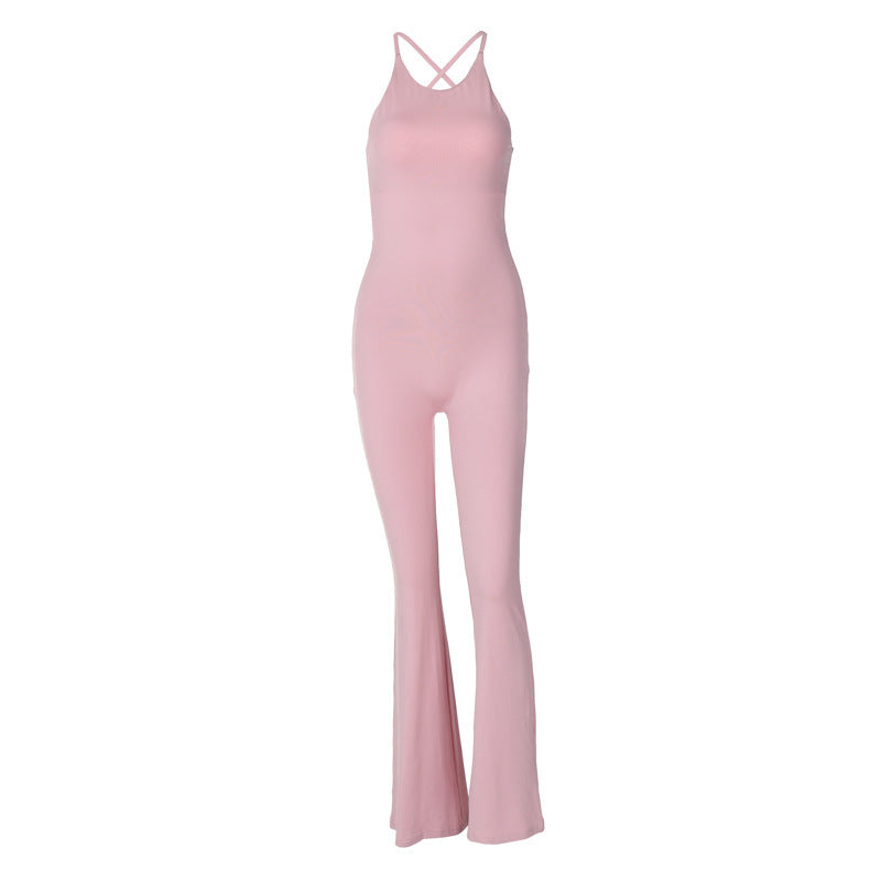 Dame Elegant Flared-jumpsuit med justerbare stropper og flot rygudskæring Stilla