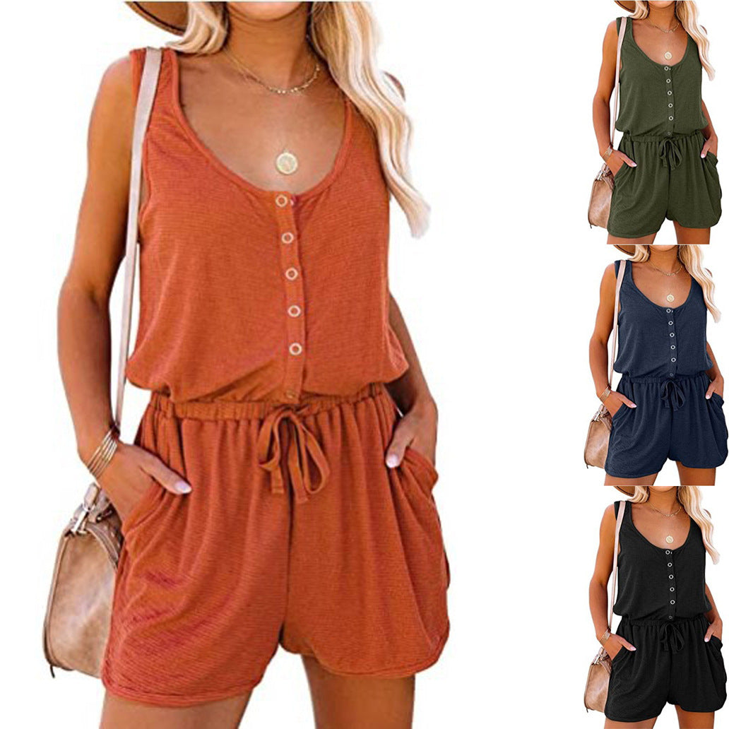Dame behagelig jumpsuit med knaplukning og sidelommer Stilla