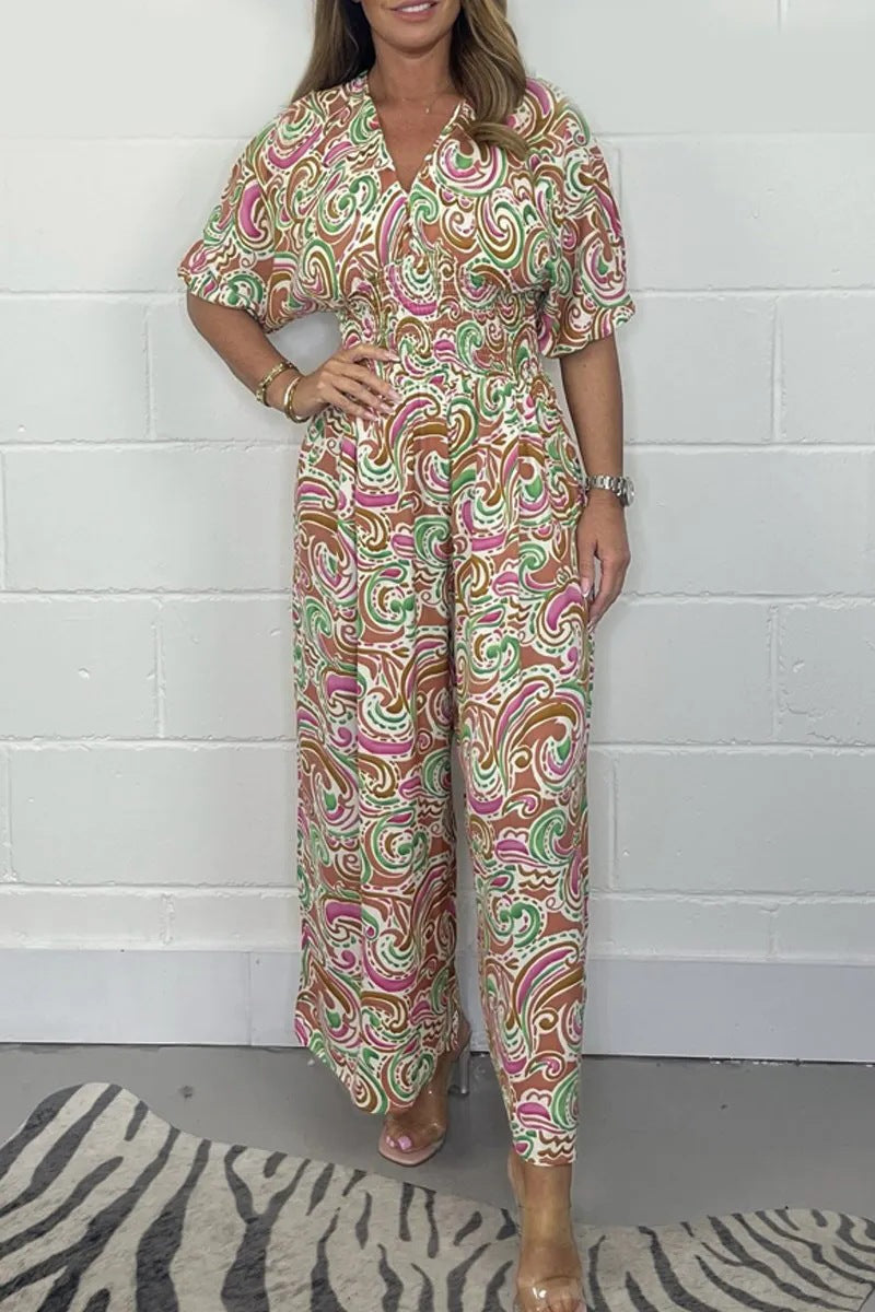 Dame Elegant Jumpsuit med brede ben og dyb V-hals Stilla