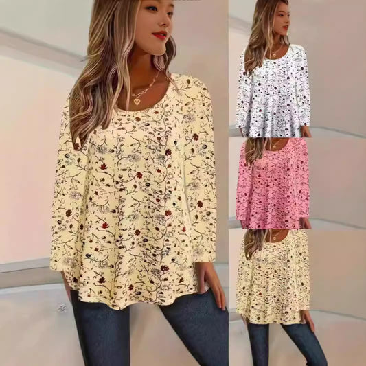 Dame afslappet bluse med blomsterprint og lange ærmer Stilla