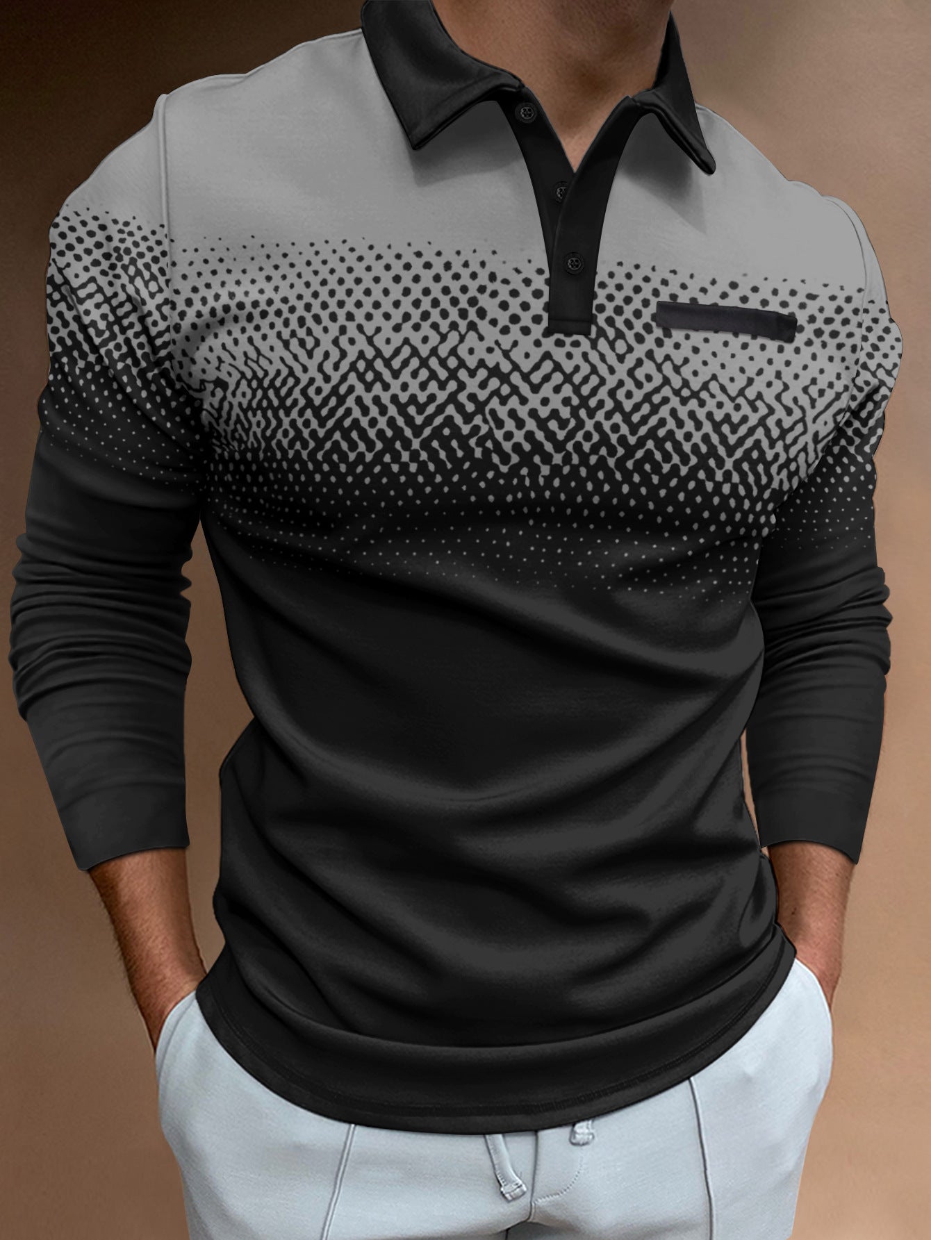 Herrer Langærmet Polo T-shirt med moderne grafikdesign og elastiske egenskaber Stilla