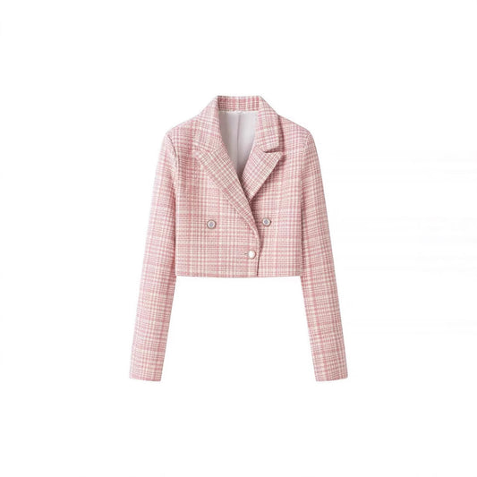 Dame cropped blazerjakke med ternet mønster Stilla