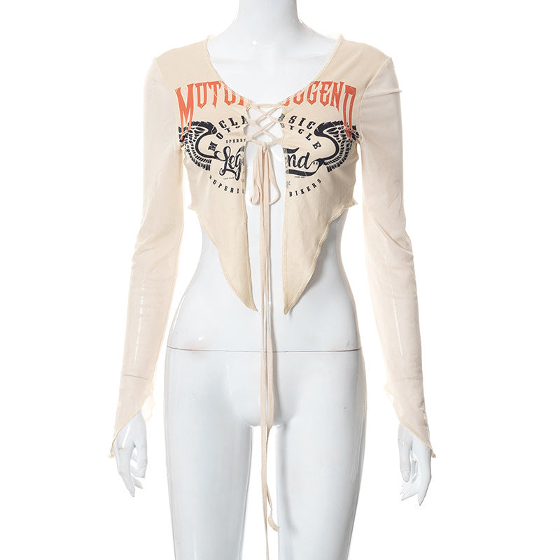 Dame afslappet longsleeve blouse med snøring Stilla