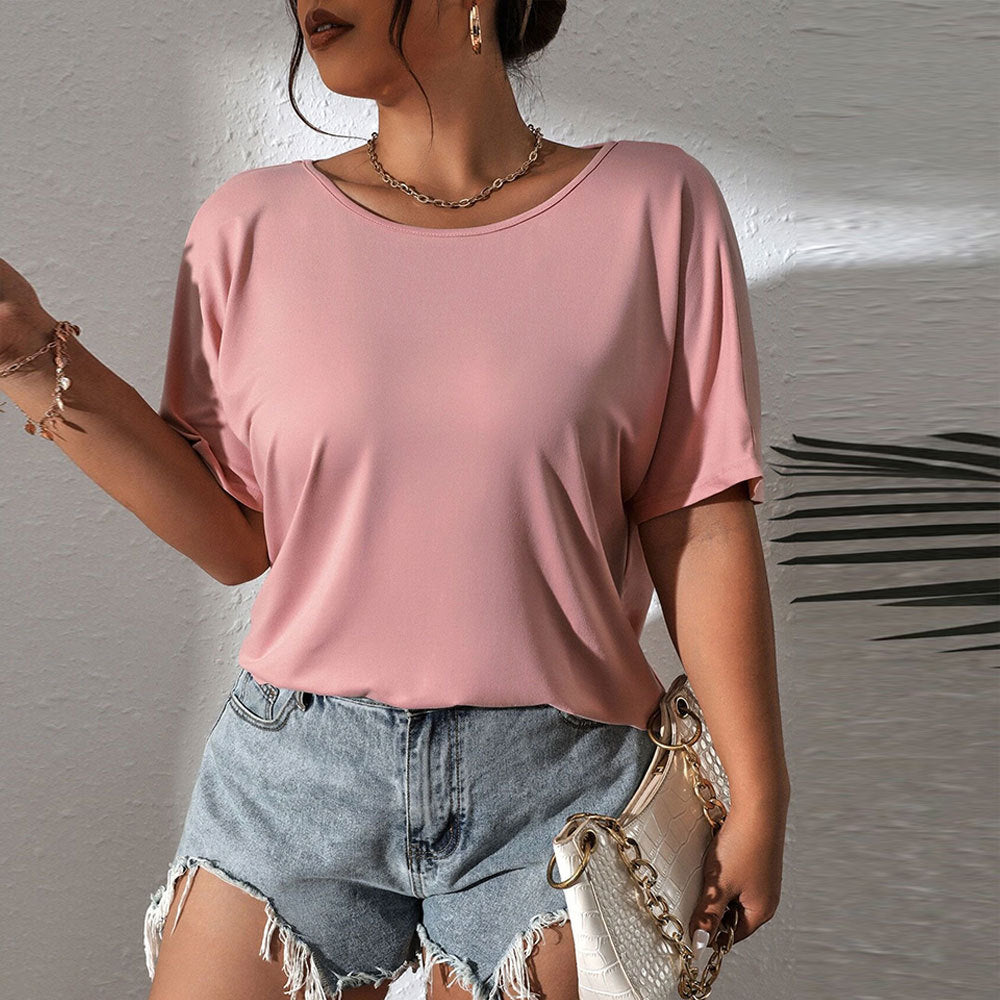 Dame afslappet oversized T-shirt med rund halsudskæring og korte ærmer Stilla