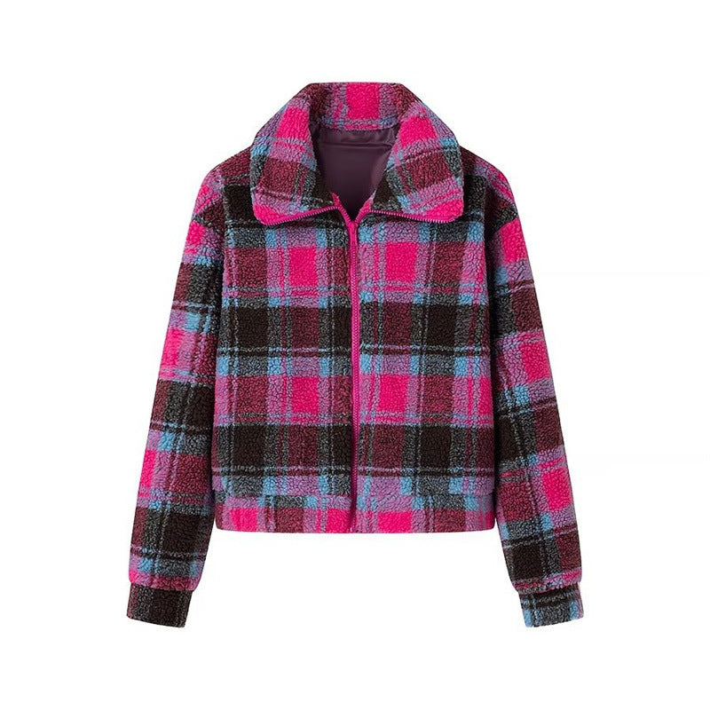 Femme Cozy Fleece Plaid Cropped-Jakke Stilla