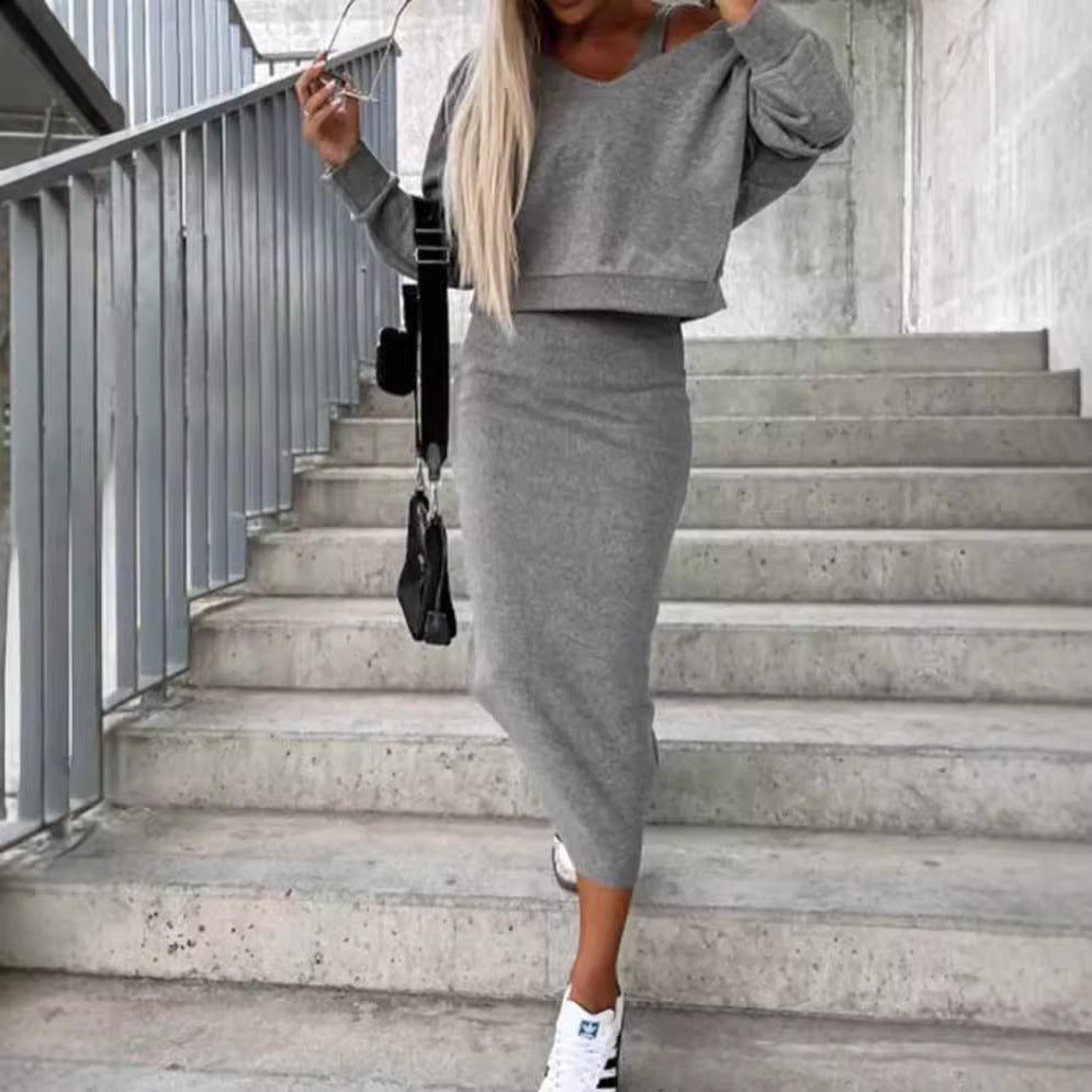 Dame afslappet fritidssæt i oversized stil med cut-off top Stilla