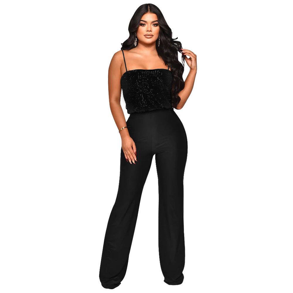 Dame glamorøs jumpsuit med palietter og bredt ben Stilla