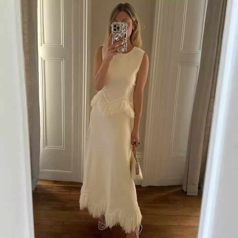 Dame designkjole med detaljerede frynse detaljer Stilla