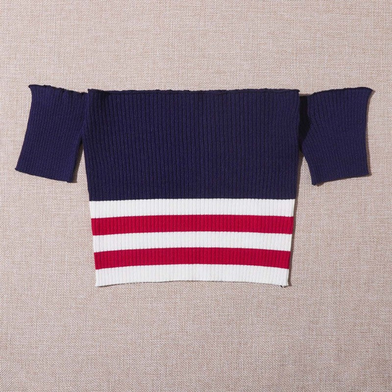 Dame Cropped Top med bred krave og stribemønster Stilla