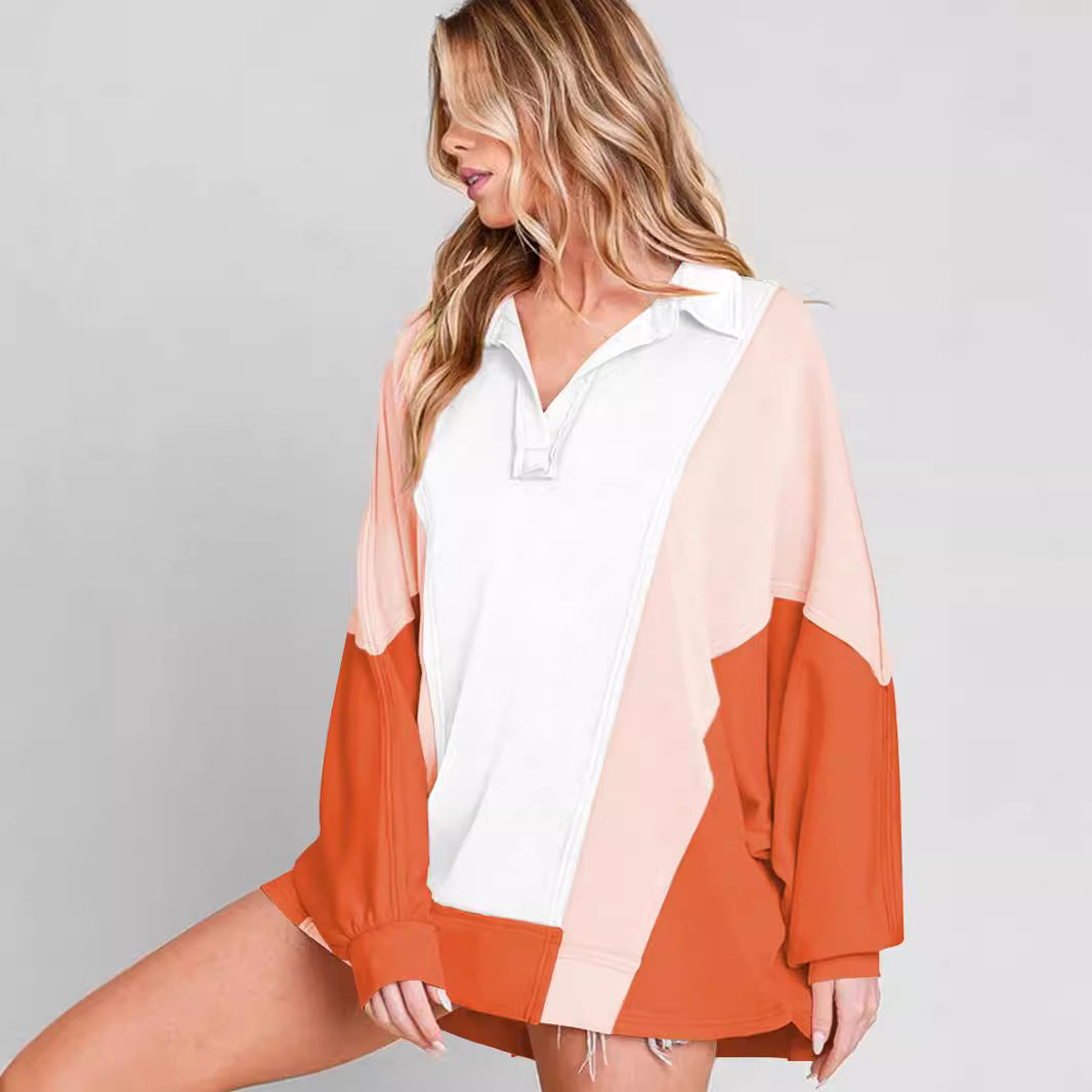 Dame afslappet oversized Sweatshirt med lynlås og farverigt patchwork-design Stilla