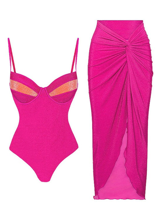 Dame elegant badedragt med raffinerede glansdetaljer og matchende maxiskørt Stilla