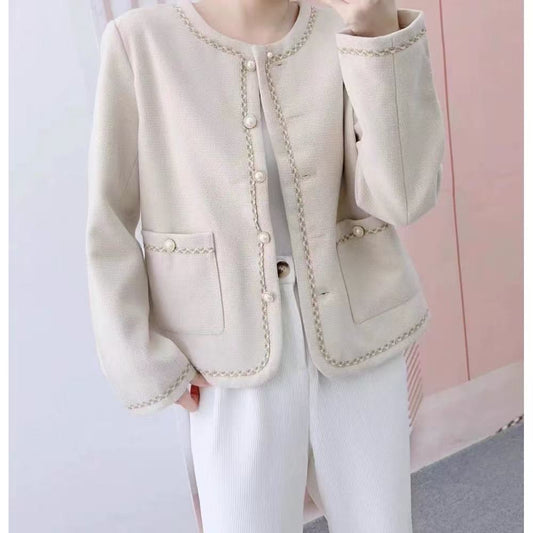 Dame elegant Boucle-jakke med struktureret design og dekorative knapper Stilla