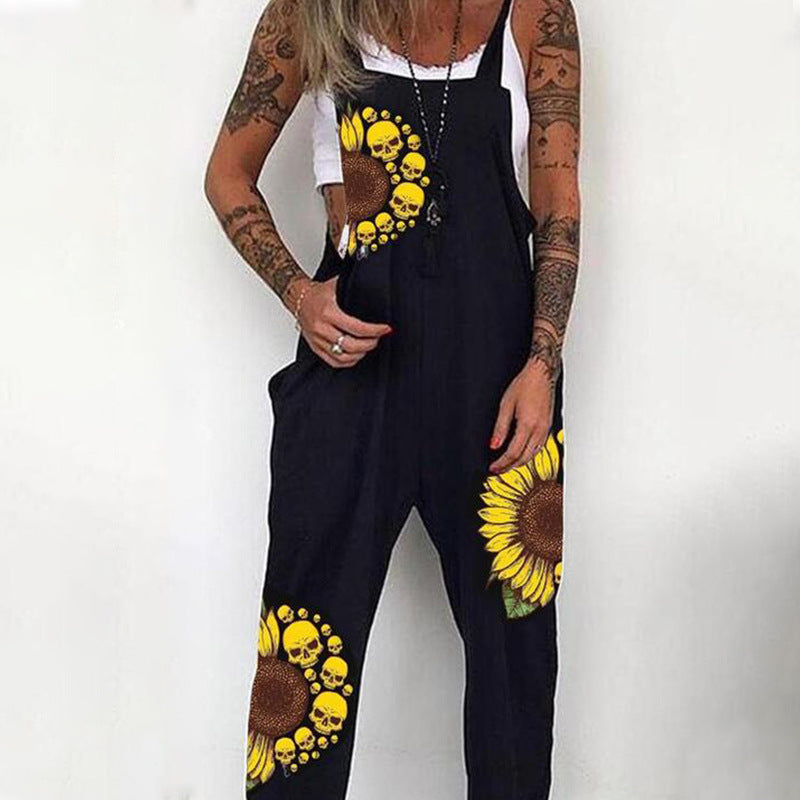 Damer Casual Jumpsuit med stilfuldt solskinsprint og dødningehovedmotiver Stilla