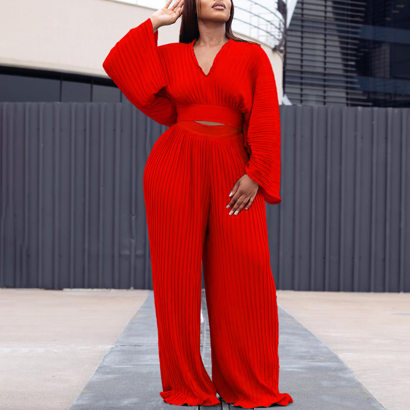 Dame Plisseret Jumpsuit med Oversize-ærmer Stilla