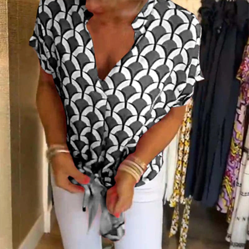 Dame afslappet kortærmet skjorte med moderne mønstre Stilla