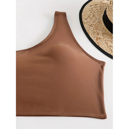 Dame En-skulder Sporty Crop Top og Høj Talje Badetøj Sæt Stilla
