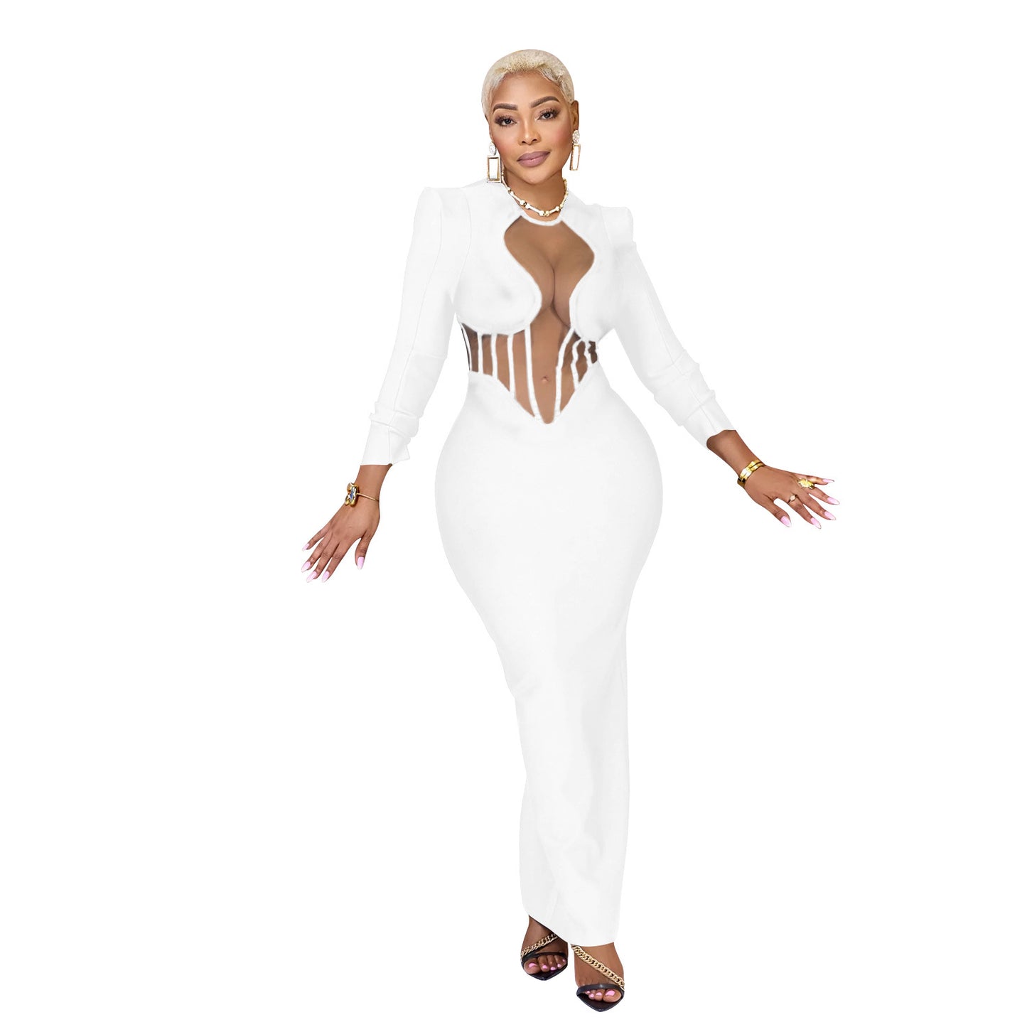 Dame Elegant aftenkjole med gennemsigtige indsatser og tætsiddende snit Stilla