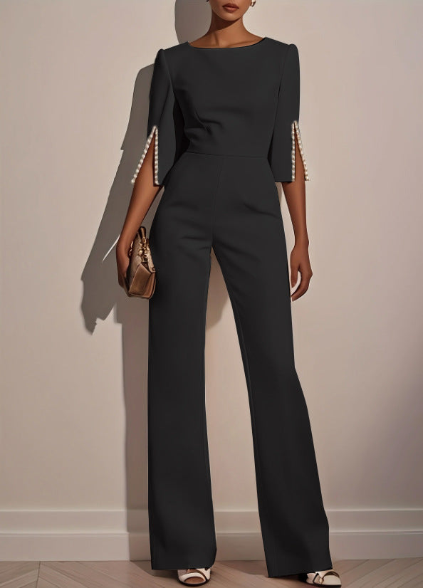 Damer Elegant Jumpsuit med dekorative perleærmer og bred bukse Stilla