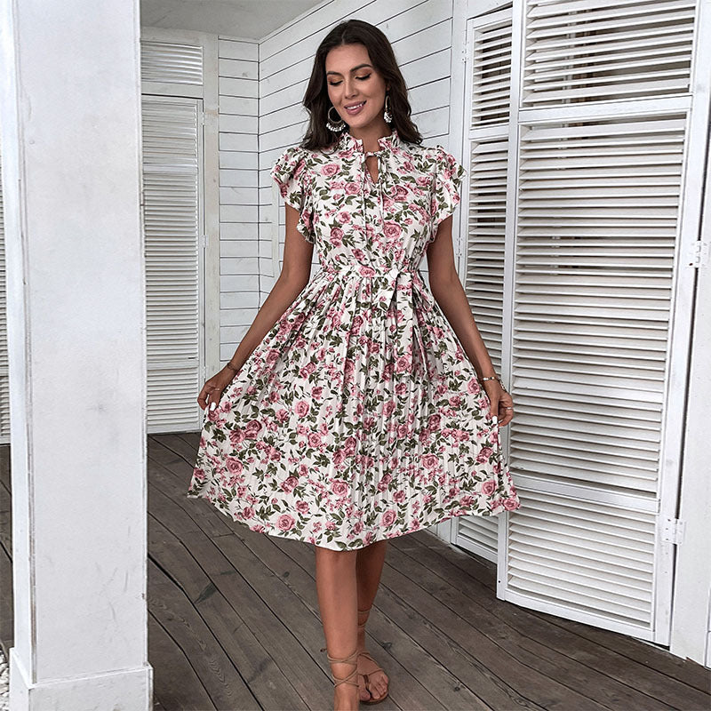 Dame Elegant Floral Vikkjole med justerbar talje Stilla