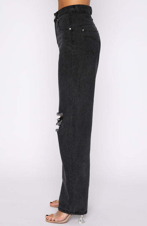 Damer High-Waist Jeans i afslappet Loose-Fit stil med iøjnefaldende Ripped-detaljer Stilla