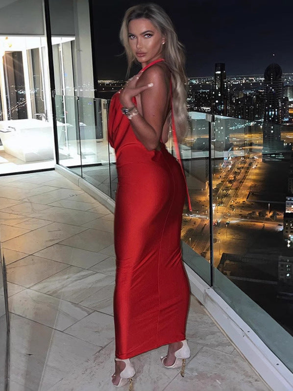 Dame Elegant aftenkjole med dyb V-udskæring og sløjfe lukning Stilla