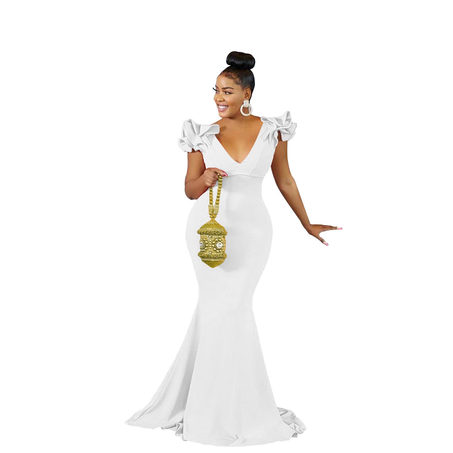 Dame Elegant aften kjole med voluminøse flæse detaljer og figursyet silhuet Stilla