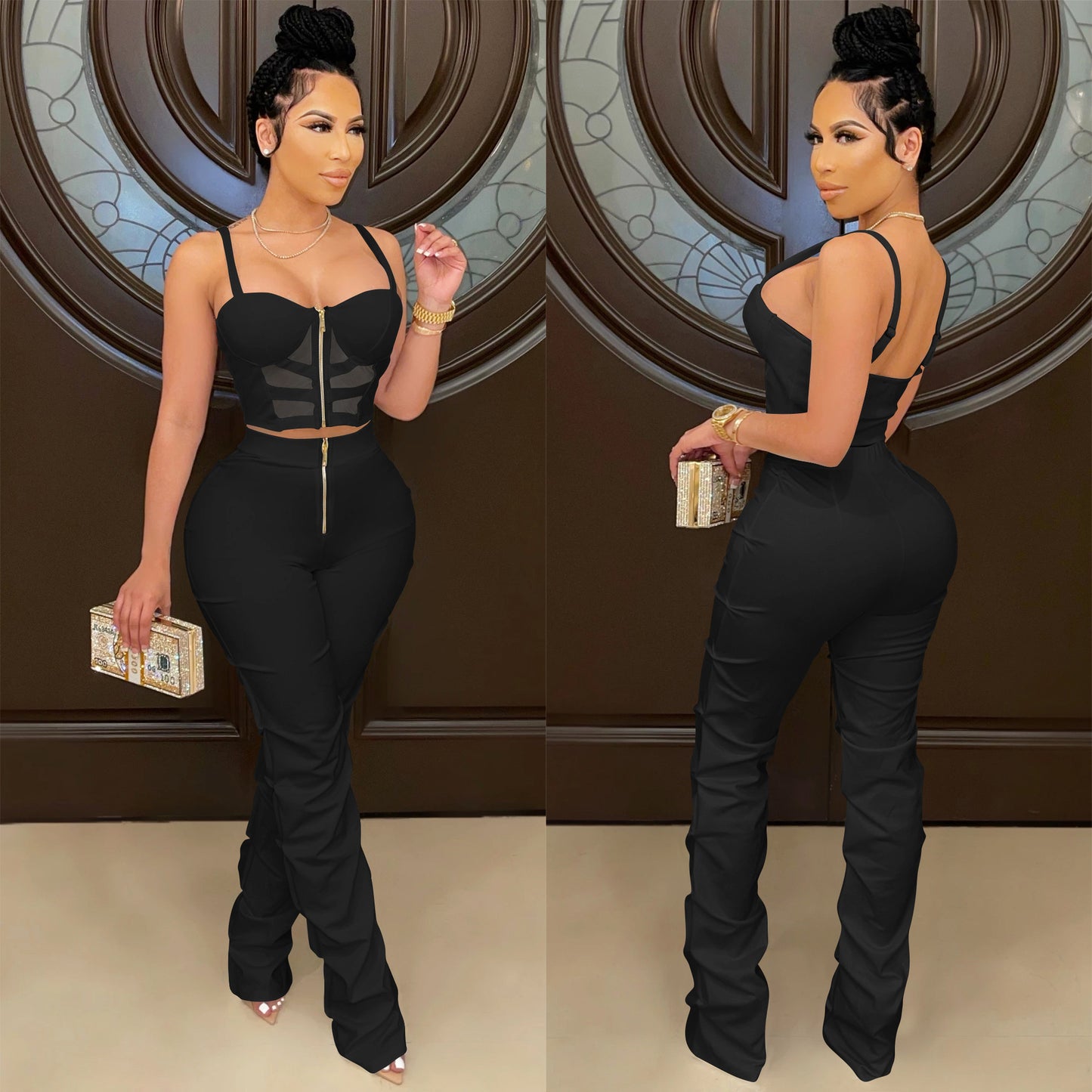 Dame figurtilpasset jumpsuit med transparente indsatser og lynlås Stilla